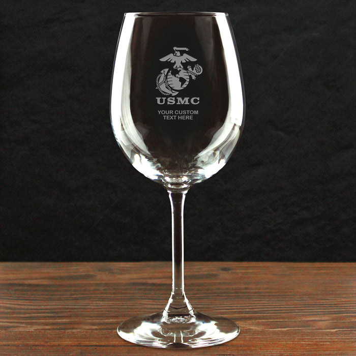 USMC 'Build Your Glass' Personalized 16 oz. Etched Wine Glass