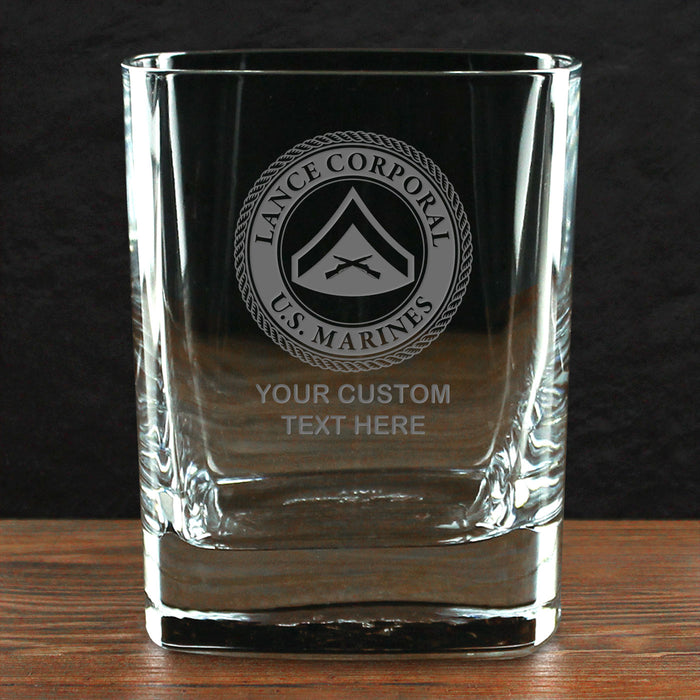 US Marine Corps 'Build Your Glass' Personalized 11.5 oz. Square Double Old Fashioned Rocks Glass