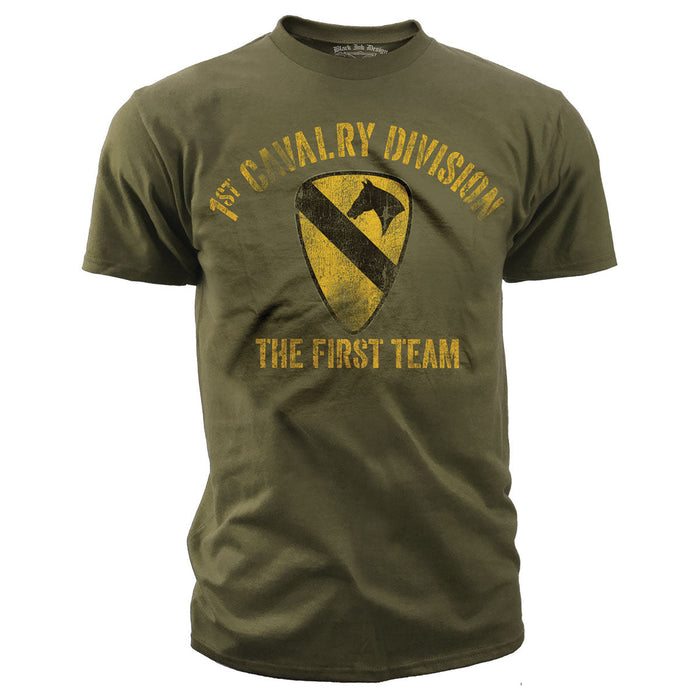 US Army 1st Cavalry - The First Team Retro - Black Ink Mens T-Shirt