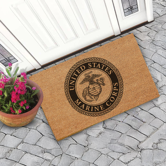 USMC Seal 18 x 30 inch Coir Doormat - Made in the USA