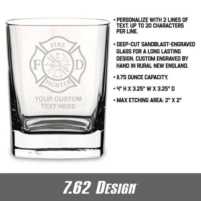 Firefighter & First Responders Personalized 11.75 oz. Square Double Old Fashioned Glass