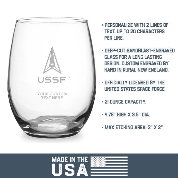 US Space Force 'Pick Your Design' Personalized 21 oz. Stemless Wine Glass