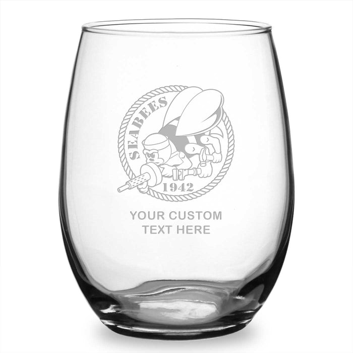 US Navy Seabees Personalized 21 oz. Stemless Wine Glass