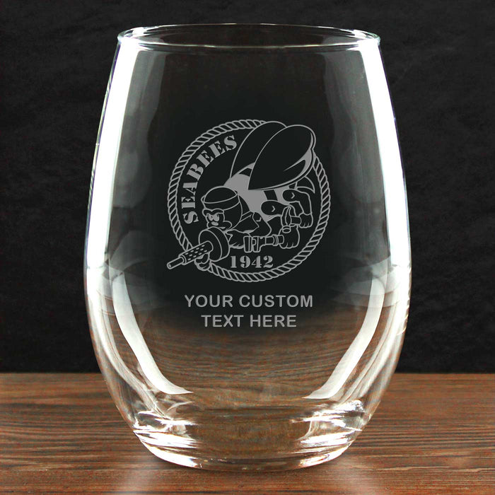 US Navy Seabees Personalized 21 oz. Stemless Wine Glass