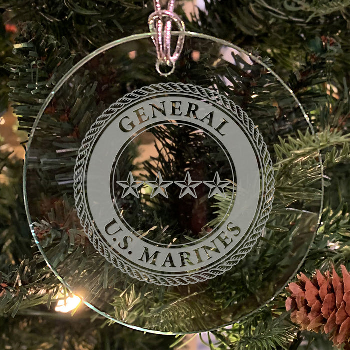 USMC 'Pick Your Design' 3" Round Etched Glass Christmas Tree Ornament