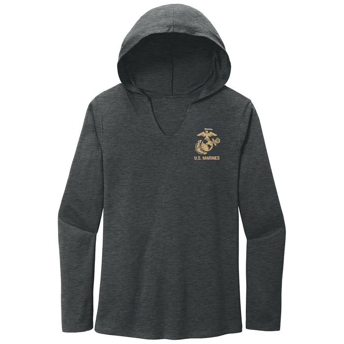 US Marine Corps Logo Women's Hooded Long Sleeve Tee