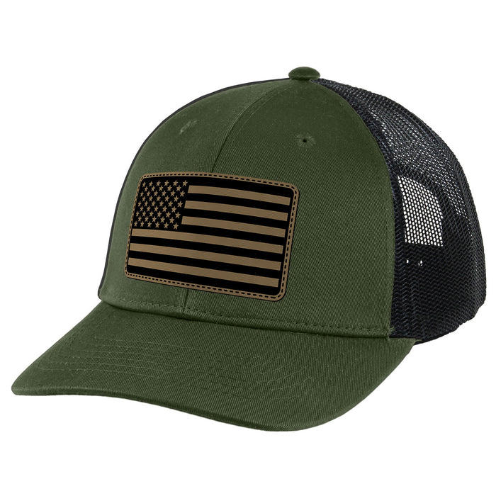 United States Flag Patch Olive Trucker Hat by 7.62 Design