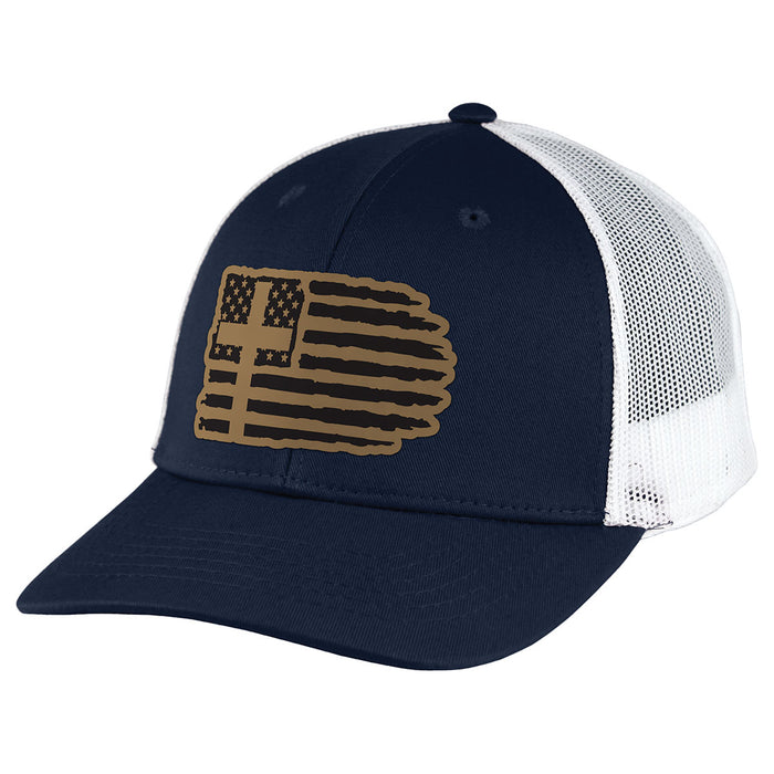 Christian Cross & Flag Patch Trucker Hat by 7.62 Design