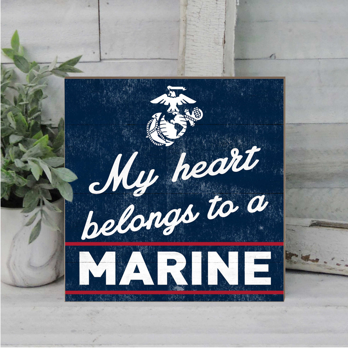 USMC My Heart Belongs to a Marine 10 x 10 inch Wood Sign - Made In 