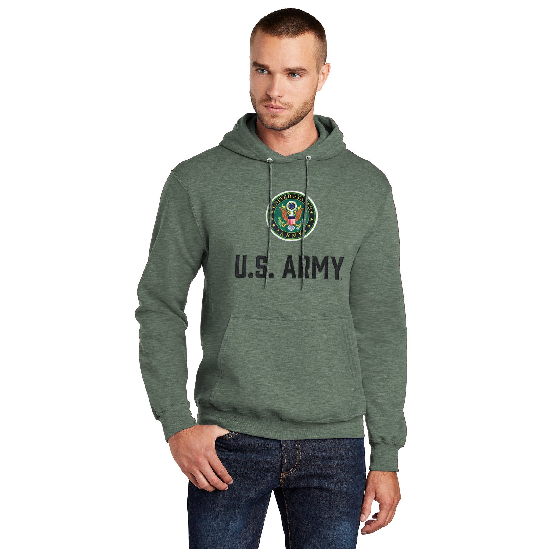 U.S. Army Seal Applique Heather Green Unisex Hoodie — 7.62 Design U.S. Army Seal Applique Heather Green Unisex Hoodie — 7.62 Design