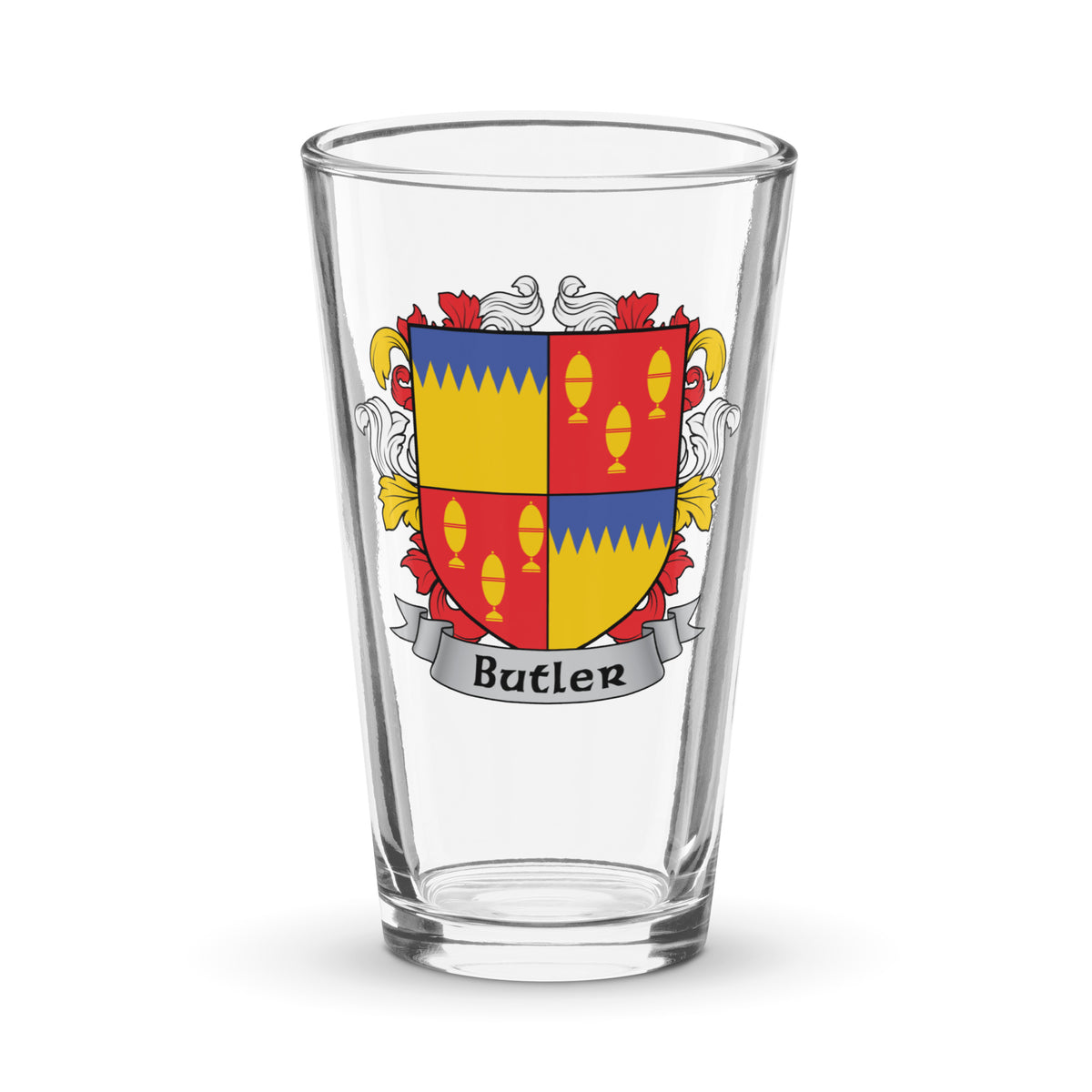 Butler Irish Family Crest Coat Of Arms 16oz Pint Glass