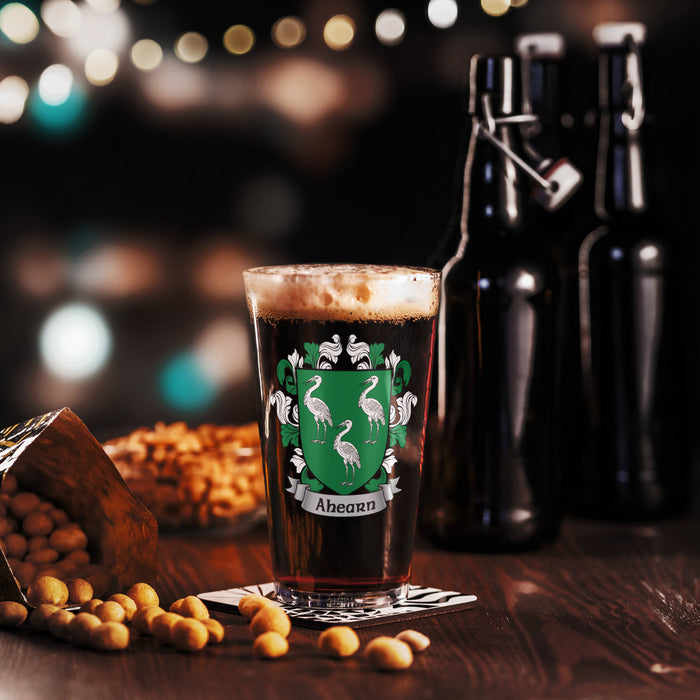 Ahearn Irish Family Crest Coat Of Arms 16oz Pint Glass - 7.62 Design