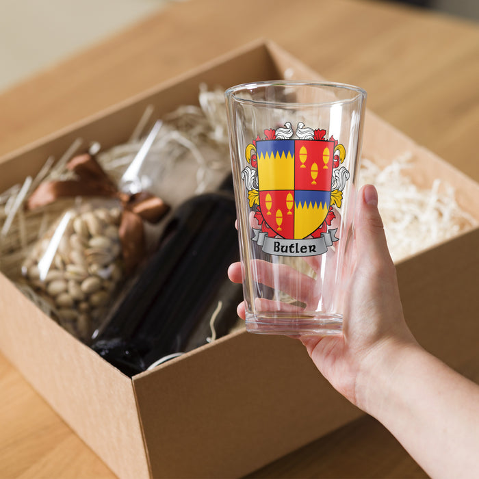 Butler Irish Family Crest Coat Of Arms 16oz Pint Glass - 7.62 Design