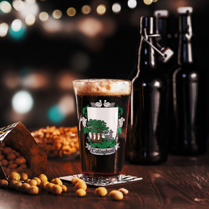 Callaghan Irish Family Crest Coat Of Arms 16oz Pint Glass - 7.62 Design