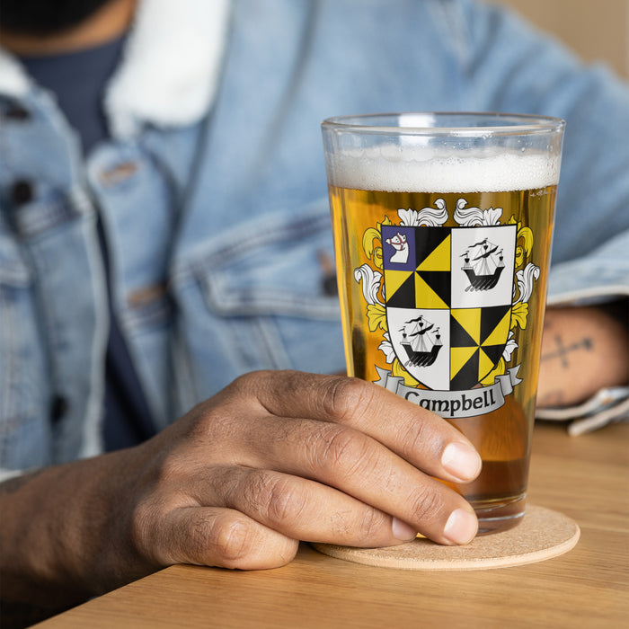 Campbell Irish Family Crest Coat Of Arms 16oz Pint Glass - 7.62 Design