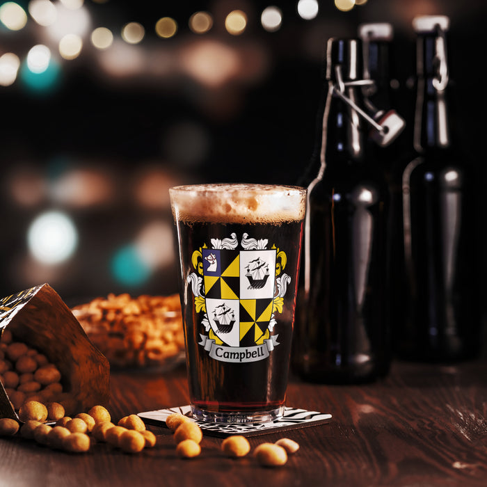 Campbell Irish Family Crest Coat Of Arms 16oz Pint Glass - 7.62 Design