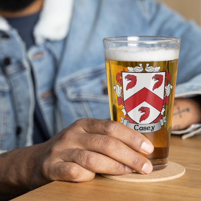 Casey Irish Family Crest Coat Of Arms 16oz Pint Glass - 7.62 Design
