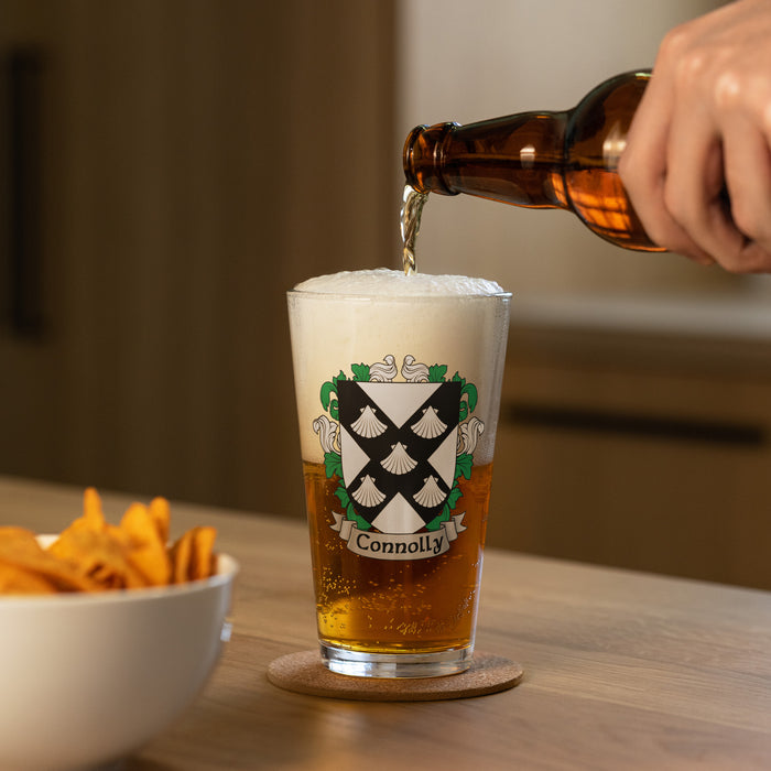 Connolly Irish Family Crest Coat Of Arms 16oz Pint Glass - 7.62 Design