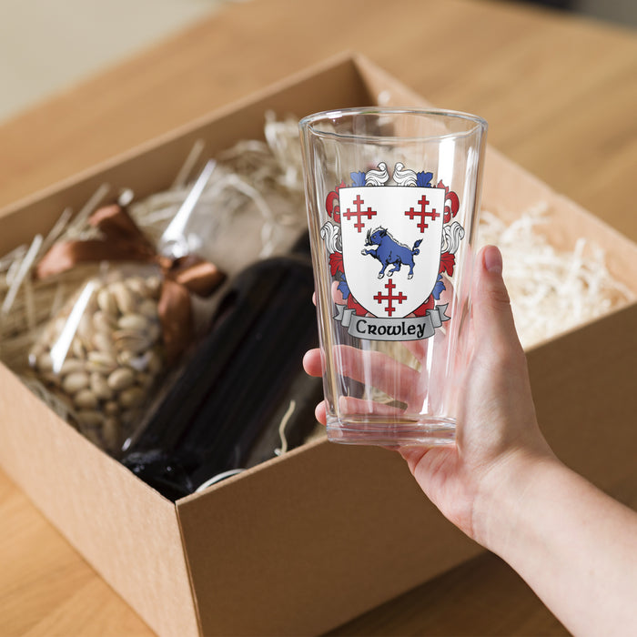 Crowley Irish Family Crest Coat Of Arms 16oz Pint Glass - 7.62 Design