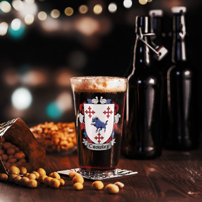 Crowley Irish Family Crest Coat Of Arms 16oz Pint Glass - 7.62 Design