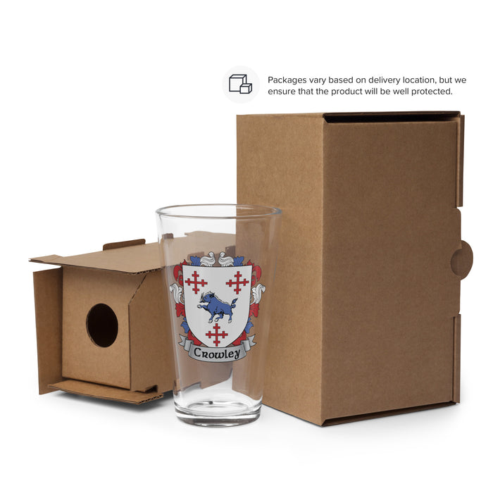 Crowley Irish Family Crest Coat Of Arms 16oz Pint Glass - 7.62 Design