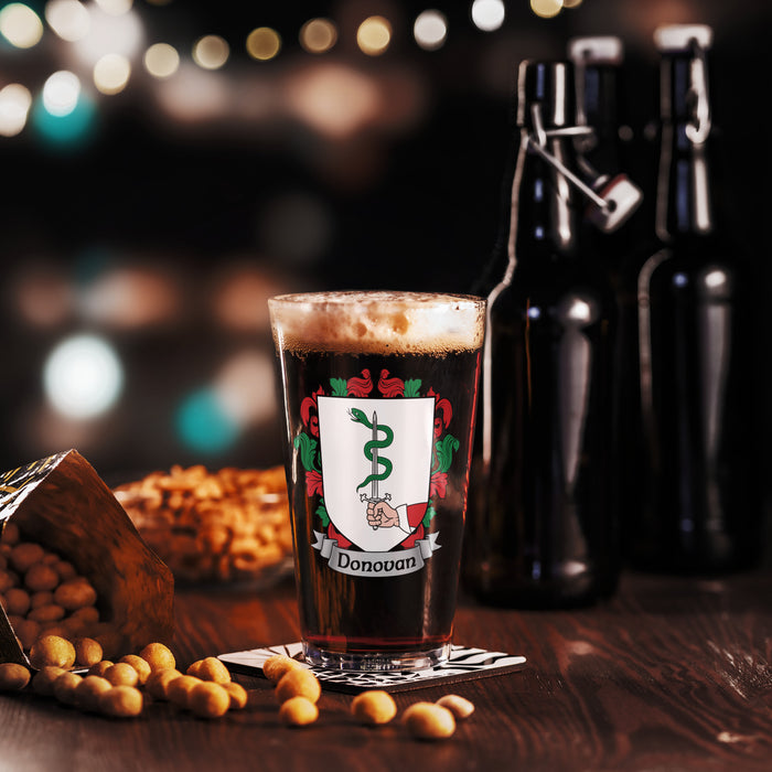 Donovan Irish Family Crest Coat Of Arms 16oz Pint Glass - 7.62 Design