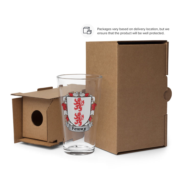 Ferry Irish Family Crest Coat Of Arms 16oz Pint Glass - 7.62 Design