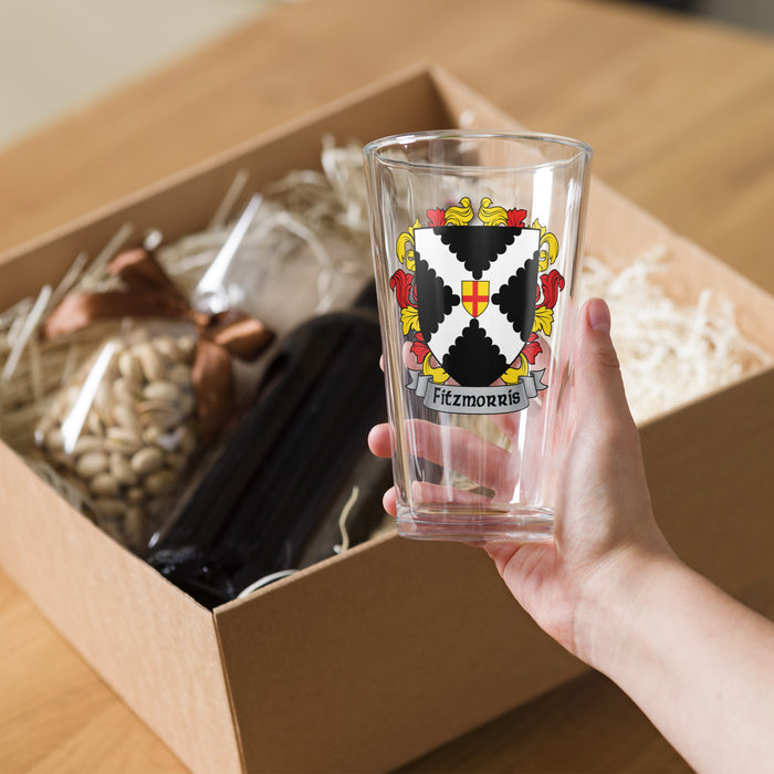 Fitzmorris Irish Family Crest Coat Of Arms 16oz Pint Glass - 7.62 Design