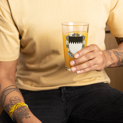 Power Irish Family Crest Coat Of Arms 16oz Pint Glass - 7.62 Design