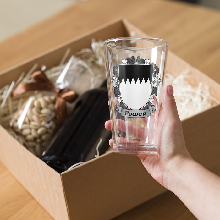 Power Irish Family Crest Coat Of Arms 16oz Pint Glass - 7.62 Design