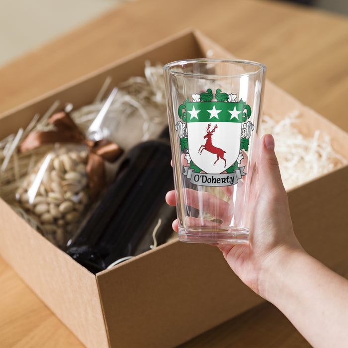 O'Doherty Irish Family Crest Coat Of Arms 16oz Pint Glass - 7.62 Design