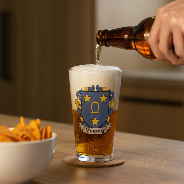Murray Irish Family Crest Coat Of Arms 16oz Pint Glass - 7.62 Design