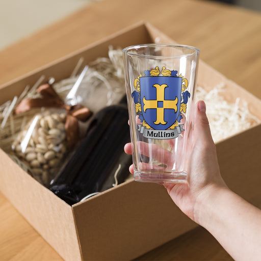 Mullins Irish Family Crest Coat Of Arms 16oz Pint Glass - 7.62 Design