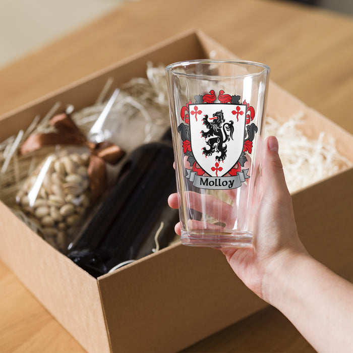 Molloy Irish Family Crest Coat Of Arms 16oz Pint Glass - 7.62 Design