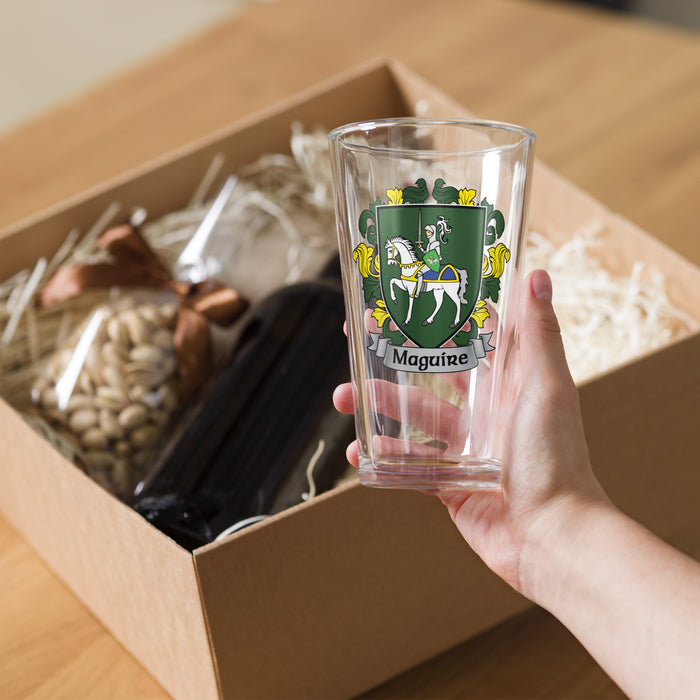 Maguire Irish Family Crest Coat Of Arms 16oz Pint Glass - 7.62 Design