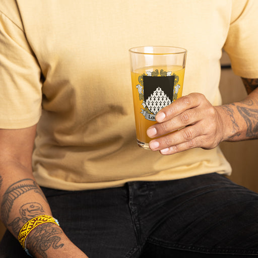 Looney Irish Family Crest Coat Of Arms 16oz Pint Glass - 7.62 Design