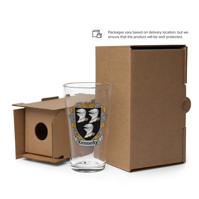 Kennedy Irish Family Crest Coat Of Arms 16oz Pint Glass - 7.62 Design