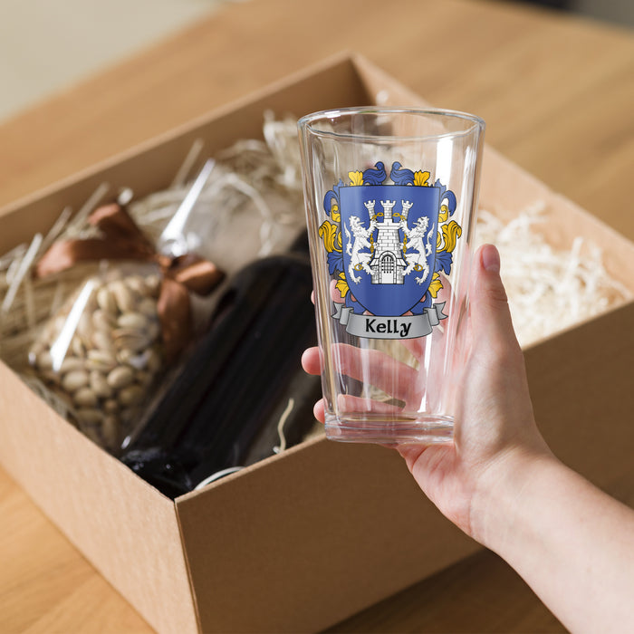 Kelly Irish Family Crest Coat Of Arms 16oz Pint Glass - 7.62 Design