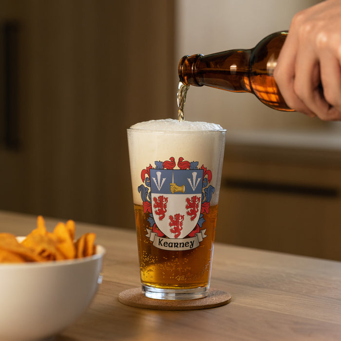 Kearney Irish Family Crest Coat Of Arms 16oz Pint Glass - 7.62 Design