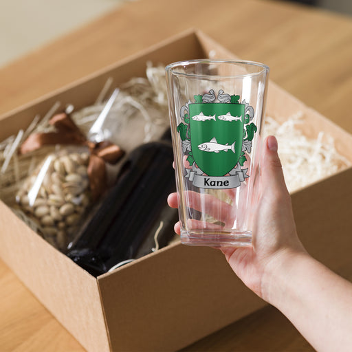 Kane Irish Family Crest Coat Of Arms 16oz Pint Glass - 7.62 Design
