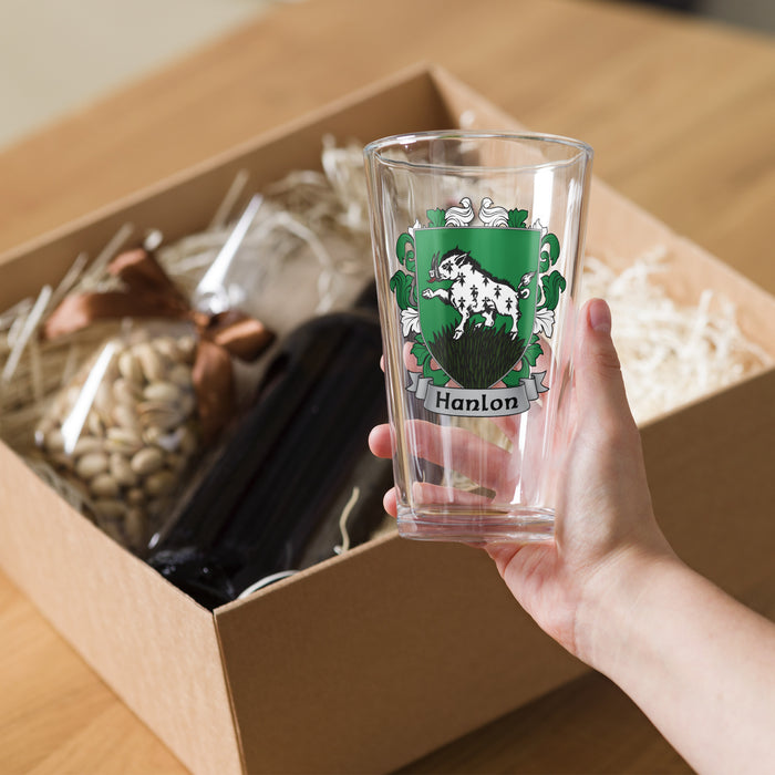 Hanlon Irish Family Crest Coat Of Arms 16oz Pint Glass - 7.62 Design
