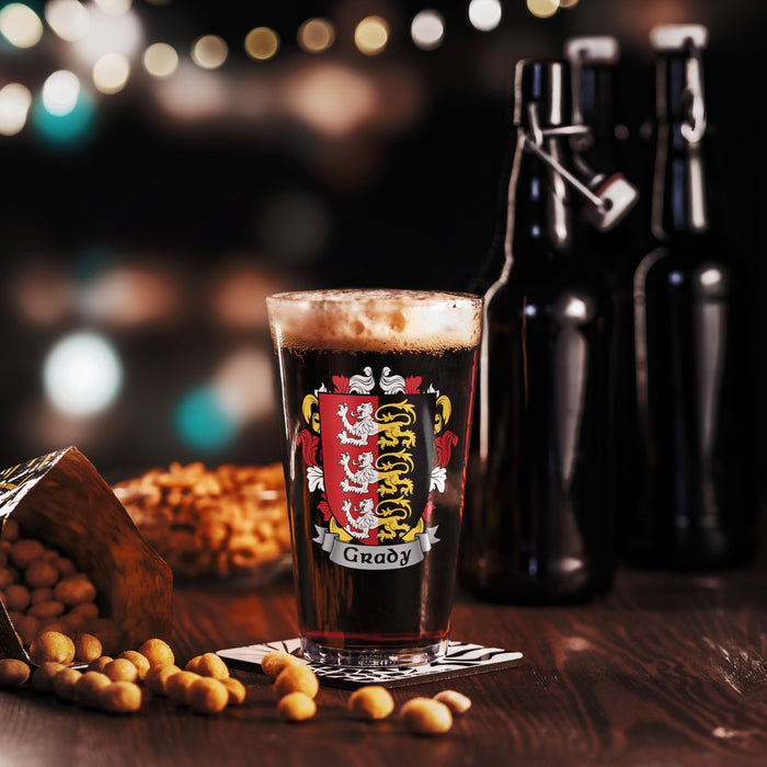 Grady Irish Family Crest Coat Of Arms 16oz Pint Glass - 7.62 Design