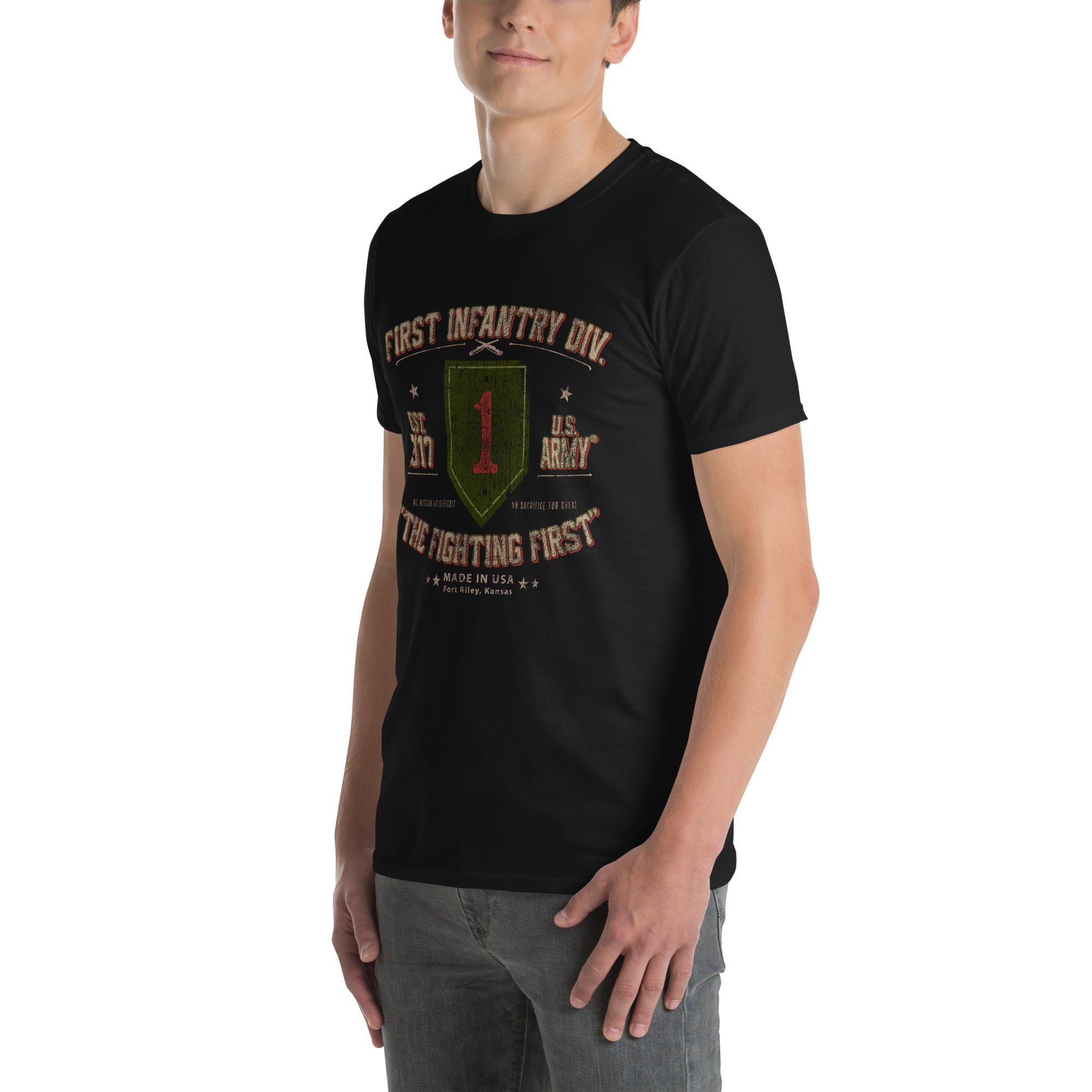 U.S. Army 1st Infantry Retro Black Ink T-Shirt — 7.62 Design
