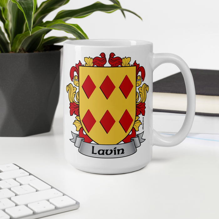 Lavin Irish Family Crest Coat Of Arms 15oz Mug
