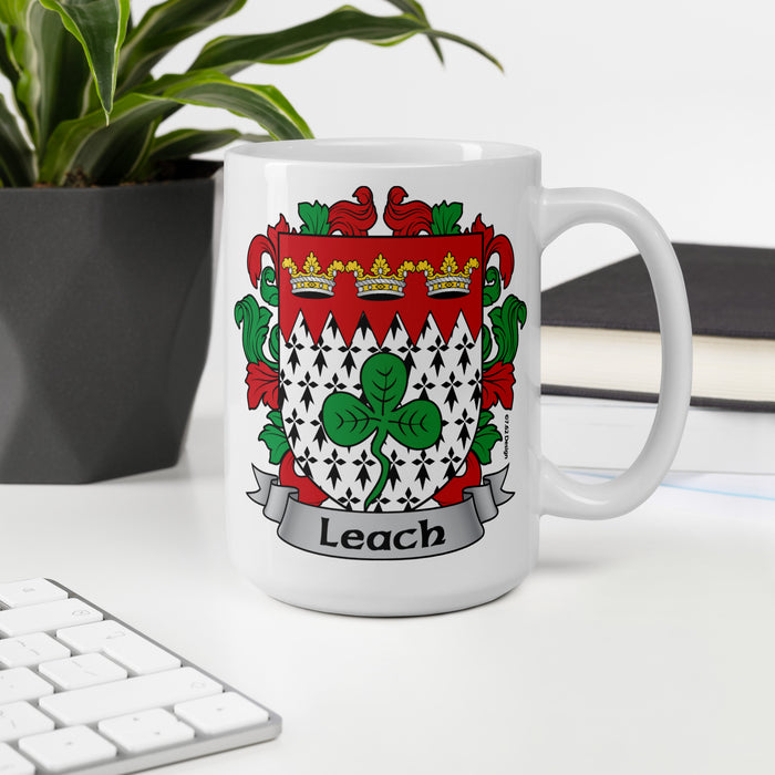 Leach Irish Family Crest Coat Of Arms 15oz Mug