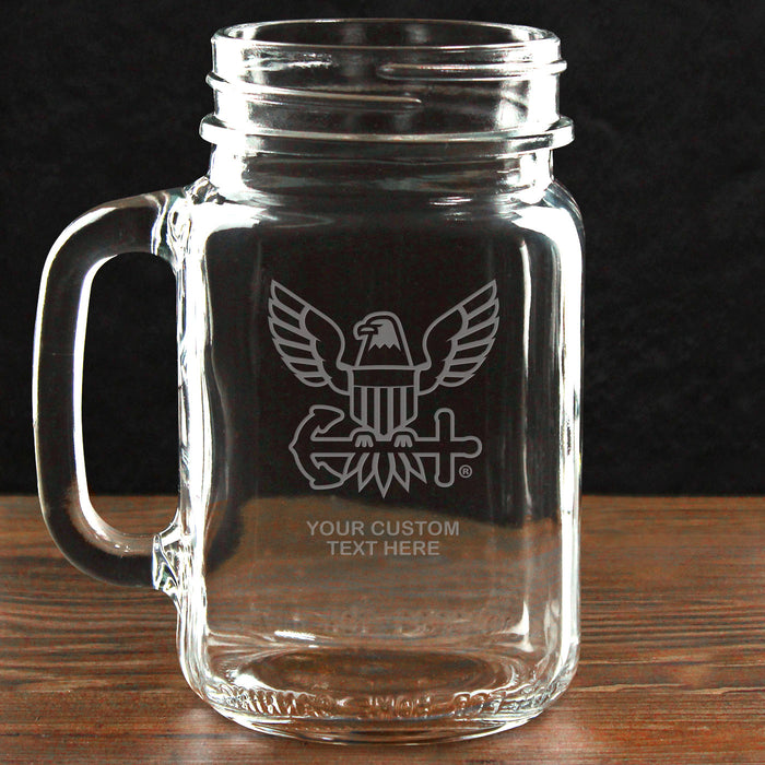 US Navy 'Build Your Glass' Personalized 16 oz Drinking Jar