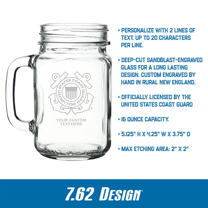 US Coast Guard Logo Personalized 16 oz. Drinking Jar