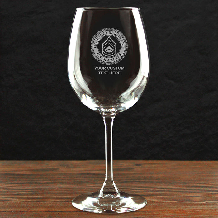 USMC Enlisted Ranks Personalized 16 oz. Etched Wine Glass