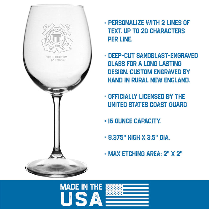 US Coast Guard Logo Personalized 16 oz. Wine Glass