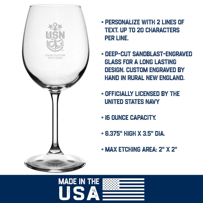 US Navy Master Chief Petty Officer Personalized 16 oz. Wine Glass